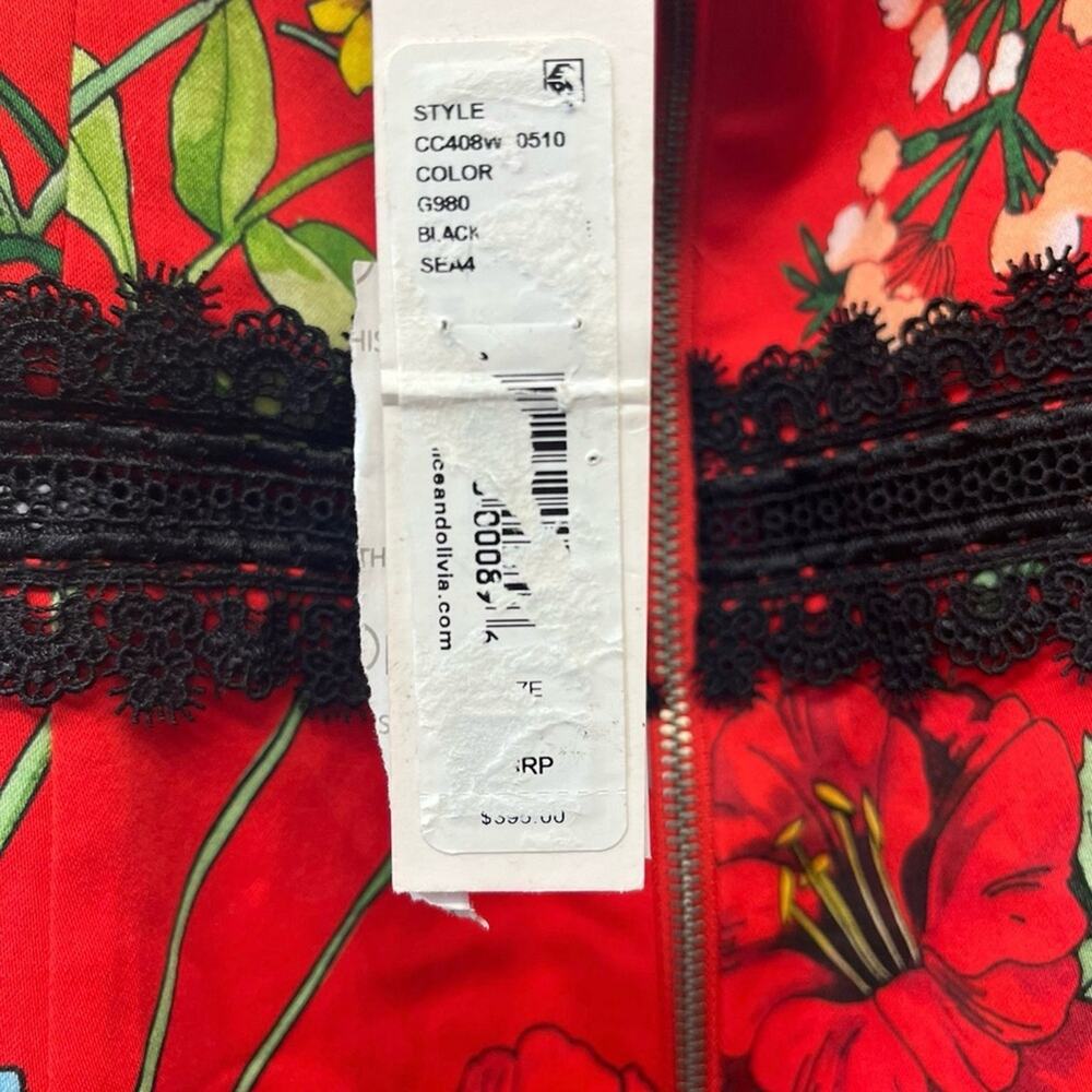 NWT Alice + Olivia Kirby Red Floral Ruffle Dress Size 4 - Picture 8 of 8